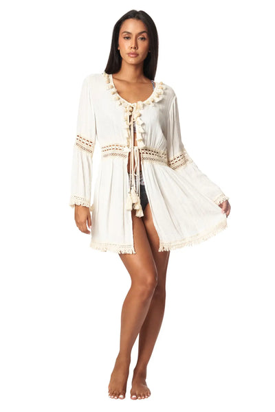 Tie Front Kimono Cover up - La Moda Clothing