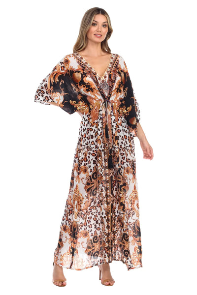 Royal Jungle Printed Long Kaftan-Style Robe And Beachwear Cover Up - La Moda Clothings