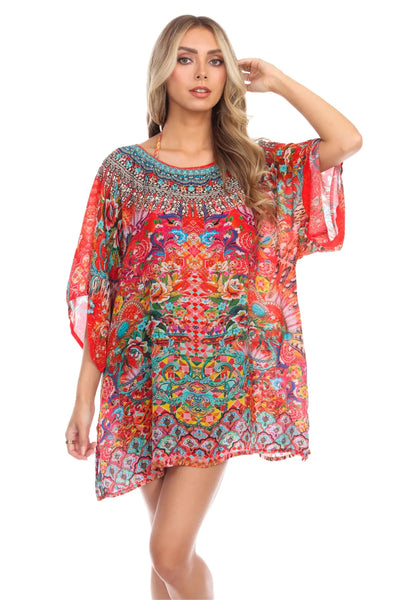 Soul of Summer Mixi Short Kaftan Dress in Viscose Silk - La Moda Clothings