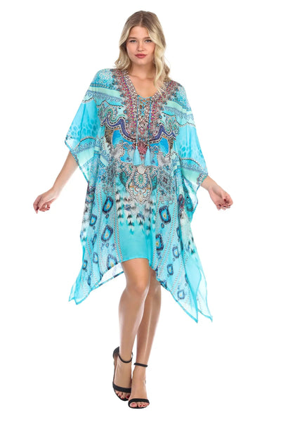 Women Casual Swimwear Swimsuit Cover Up Short Beach Dress Caftan - La Moda Clothings