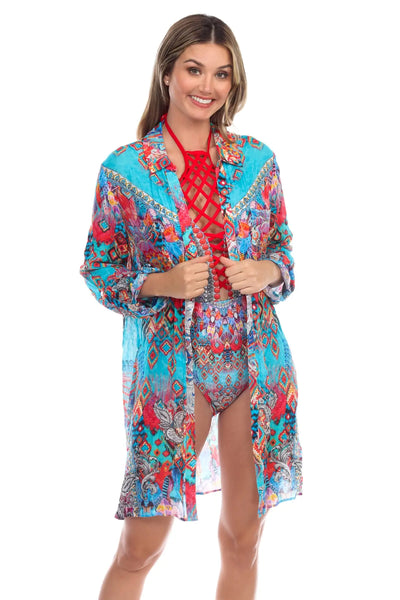 Ikat Blossom Easy Shirtdress Cover-Up - La Moda Clothings