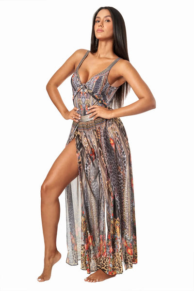 Eclectic Jungle Split Leg Pant Cover Up - La Moda Clothing