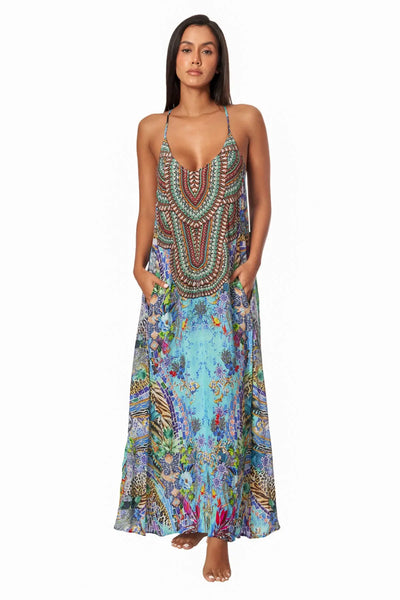 Poppy Garden Racerback Maxi Dress for Resort or Cruise - La Moda Clothing