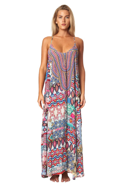 Tribal Ikat Elegant Maxi Pocket Dress in Viscose Silk - La Moda Clothing