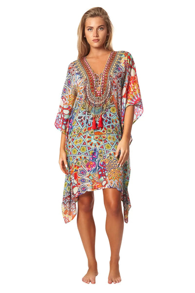 River Bed Designer Women's Beach Kaftan Dress in Viscose Silk - La Moda Clothing