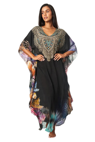 Lightweight Maxi Caftan Dress/Cover Up with Jewels - La Moda Clothing