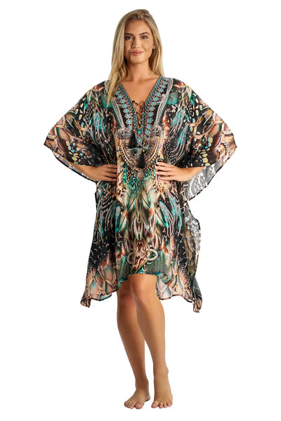 Caftan Light weight Lounger Dress | Laid Back Printed Kaftan Dress Coastal Resort Style Bathing Suit Bikini Swimsuit Cover Up - La Moda Clothing