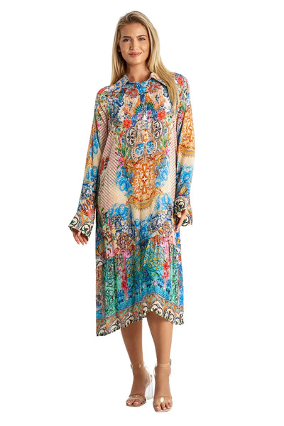 A-Line Kaftan Collar Dress - La Moda Clothing