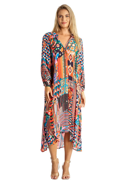 A-Line Kaftan Collar Dress - La Moda Clothing