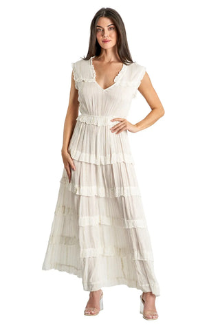 Tiered Maxi Dress in White - La Moda Clothing