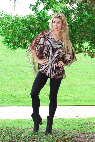 Jungle Print Kaftan with decorated neckline | La Moda Kaftans - La Moda Clothing