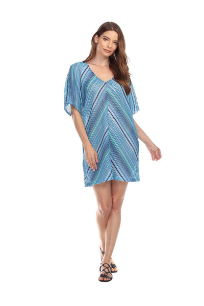 Casual Tunic Cover-Up In Multi-Color Stripes In Polyester - La Moda Clothings