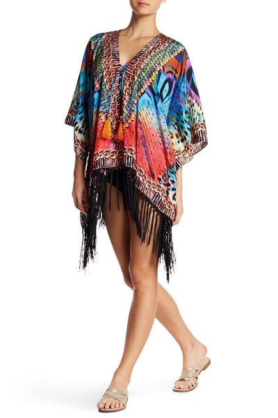 La Moda Bright Peacock Fringe Kaftan 17017 FK - La Moda Clothings