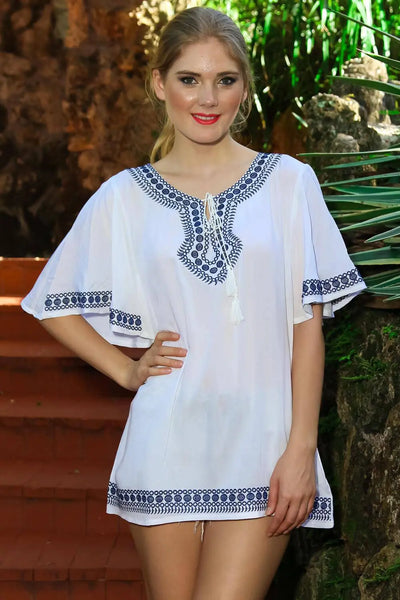 Embroidered Mini Tunic Cover Up for Beachwear - La Moda Clothings